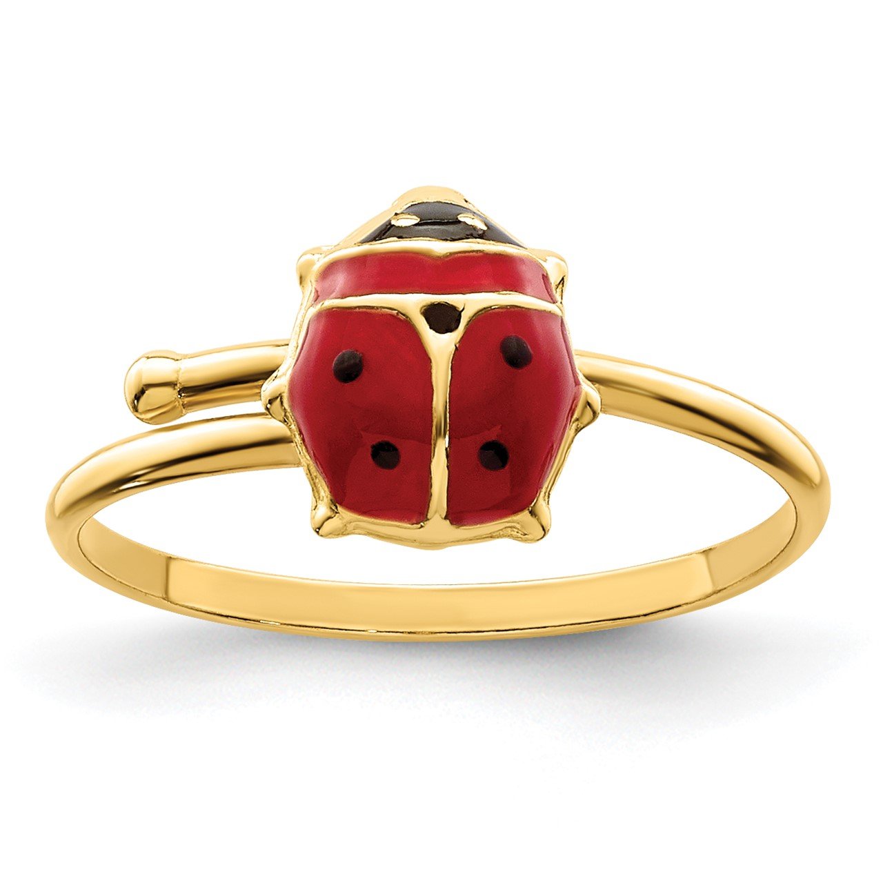 14k Polished Enameled Ladybug Adjustable Ring