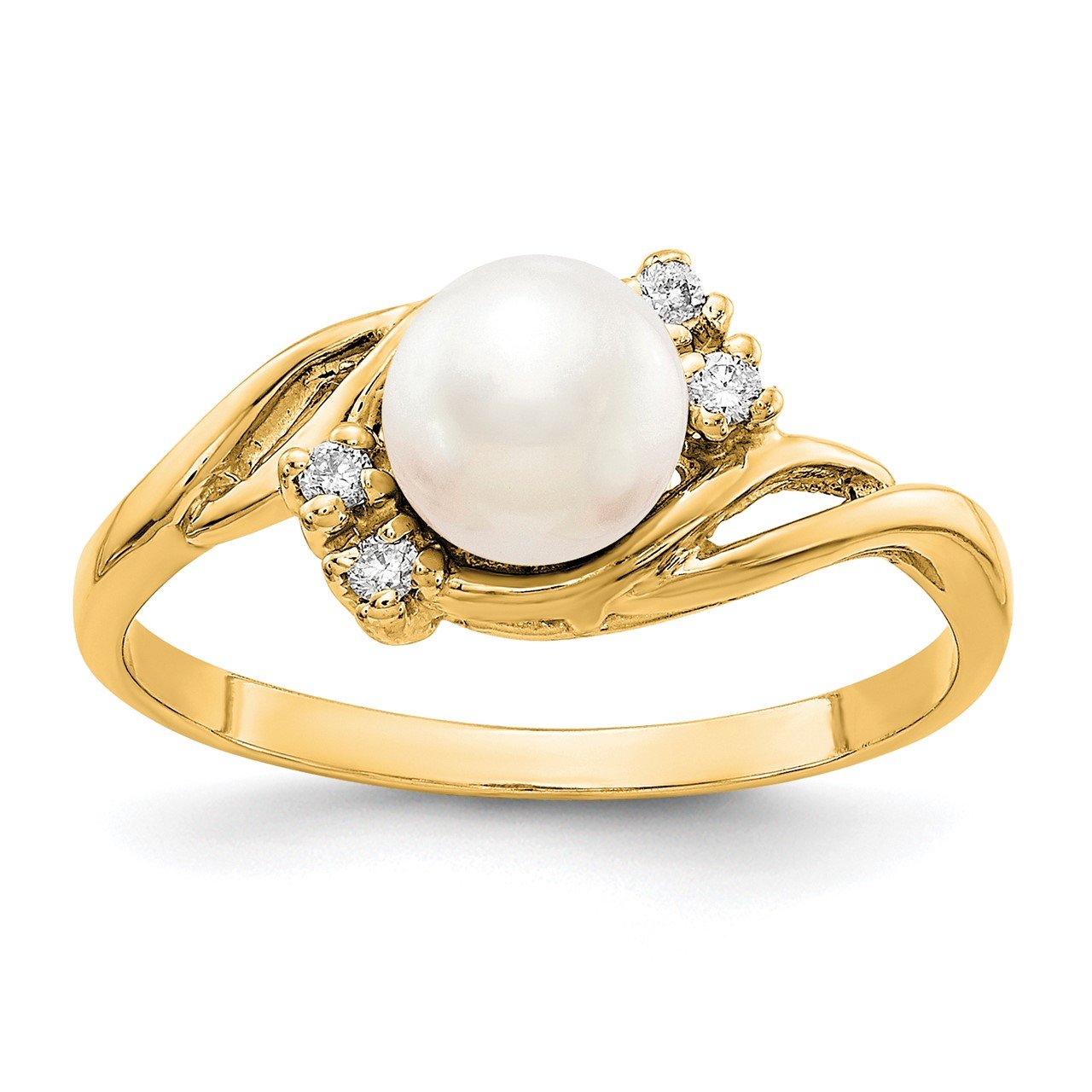 14k Gold 6mm FW Cultured Pearl VS Diamond ring