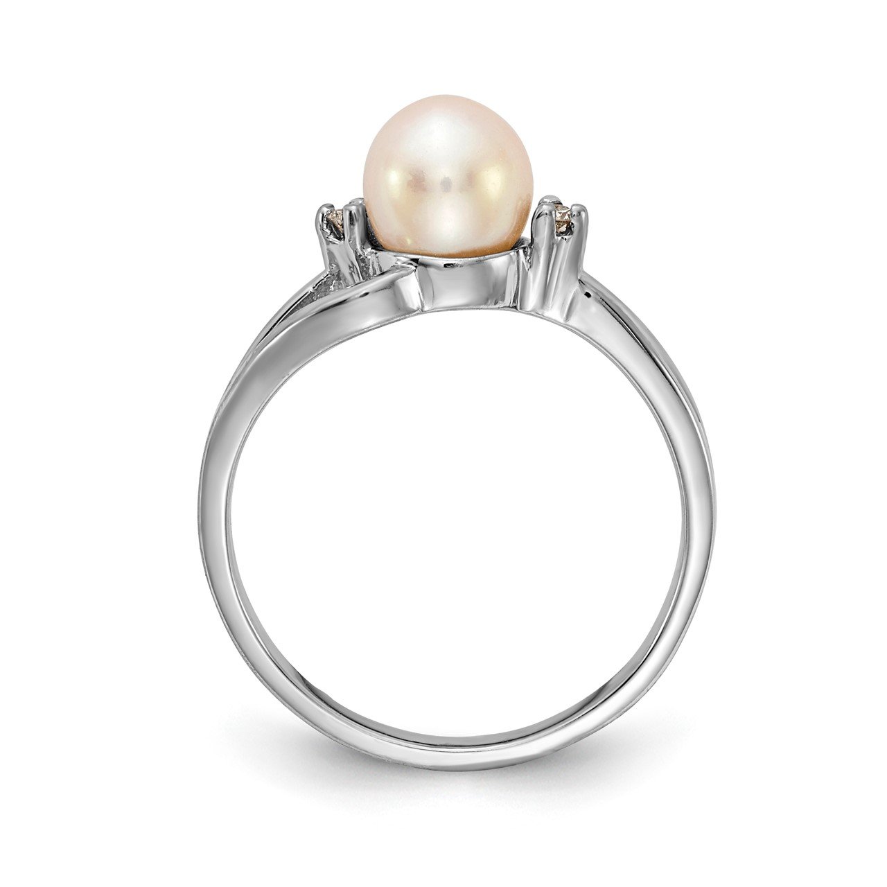 14k White Gold 6mm FW Cultured Pearl AAA Diamond ring-1