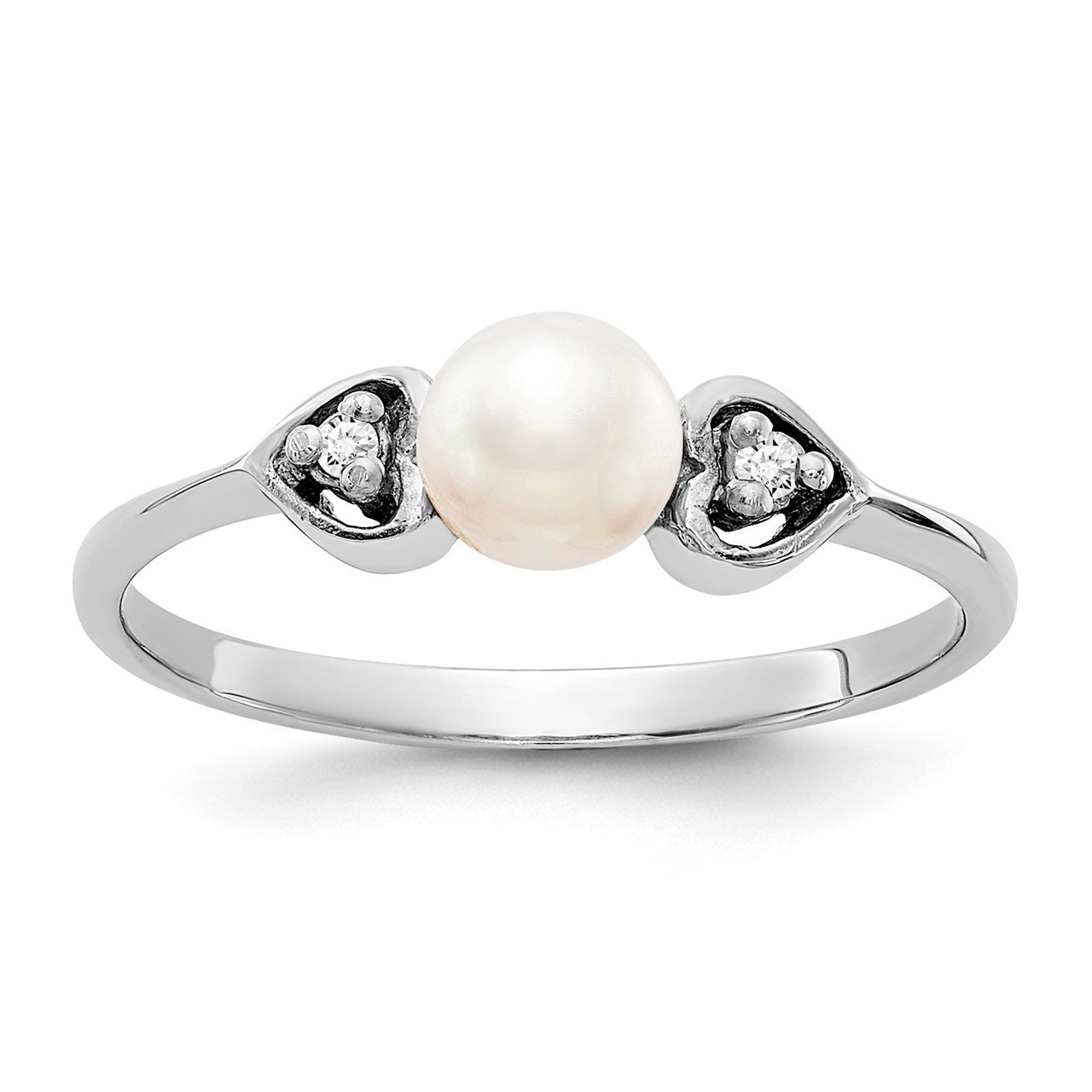 14k White Gold 4.5mm FW Cultured Pearl AAA Diamond ring