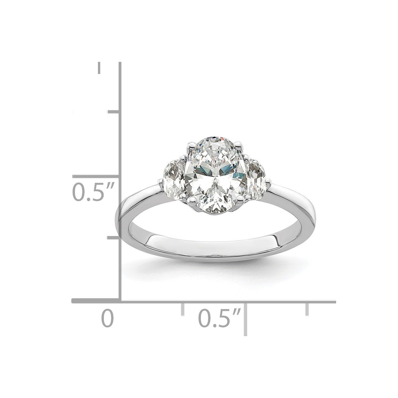 14k White Polish 3 Stone Half Moon/Oval Semi-Mount Dia Ring-6