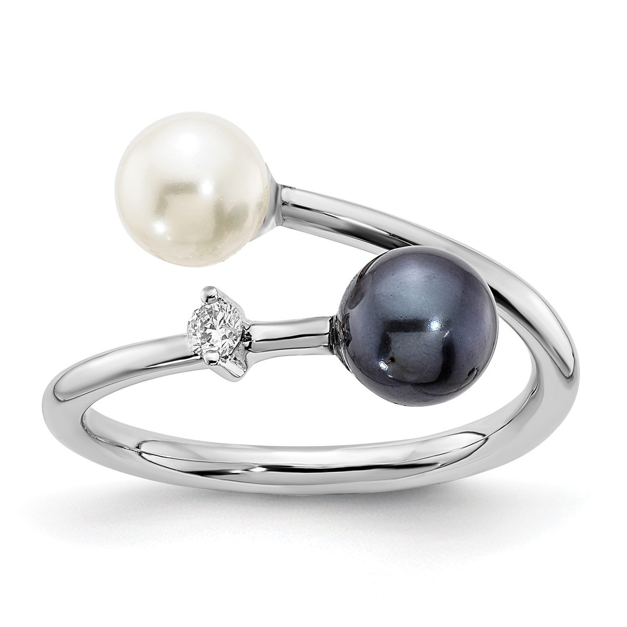 14K WG 5-6mm Round Black and White Saltwater Akoya Pearl Dia. Adj. Ring