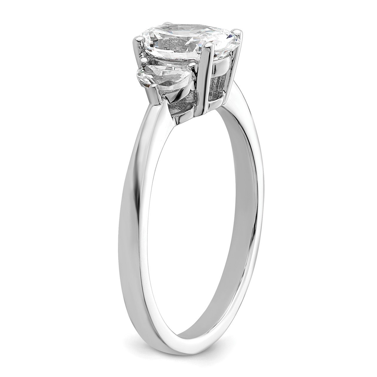 14k White Polish 3 Stone Half Moon/Oval Semi-Mount Dia Ring-5