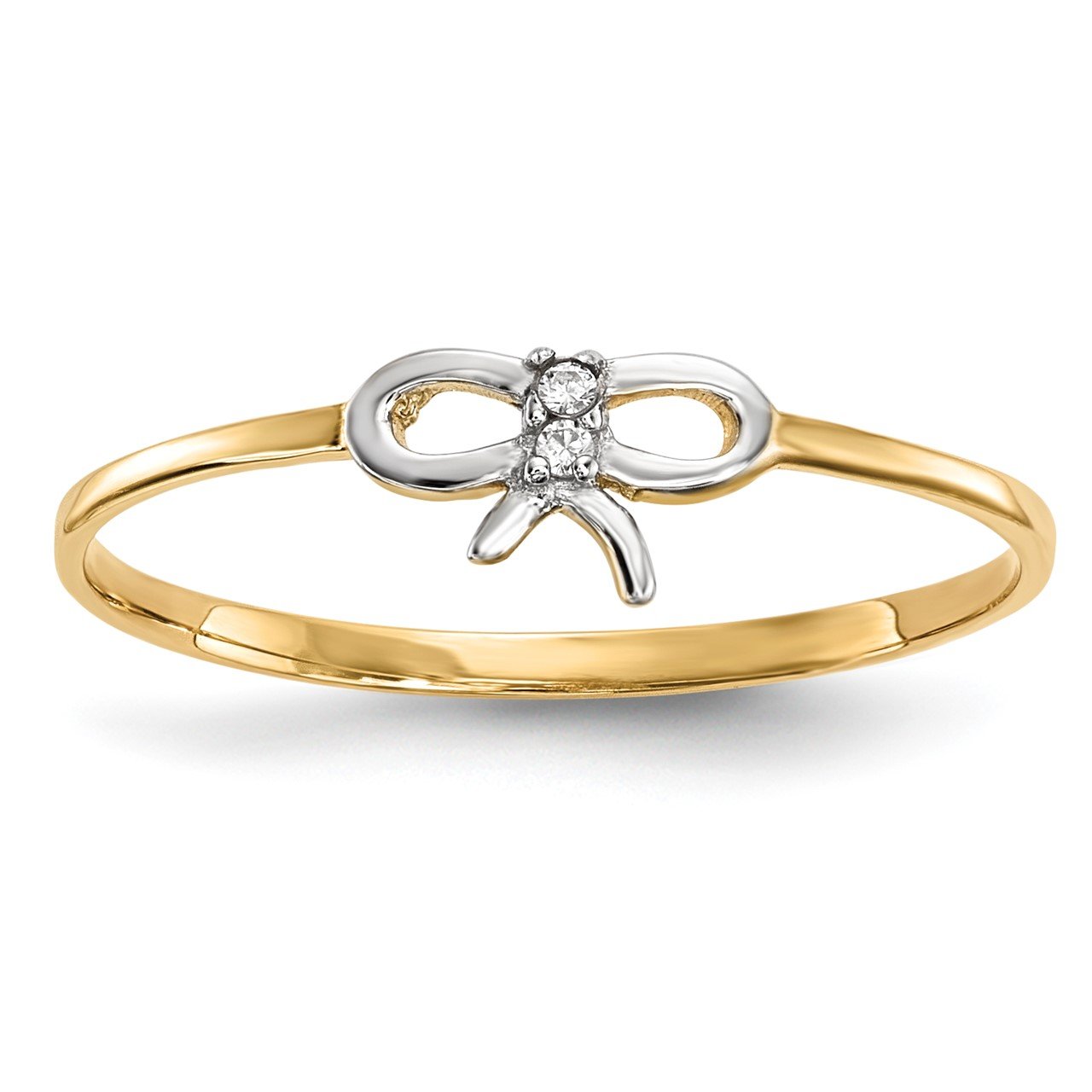 14k with Rhodium CZ Bow Ring