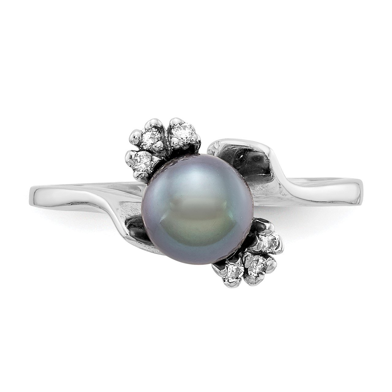14k White Gold 6mm Black FW Cultured Pearl A Diamond ring-3
