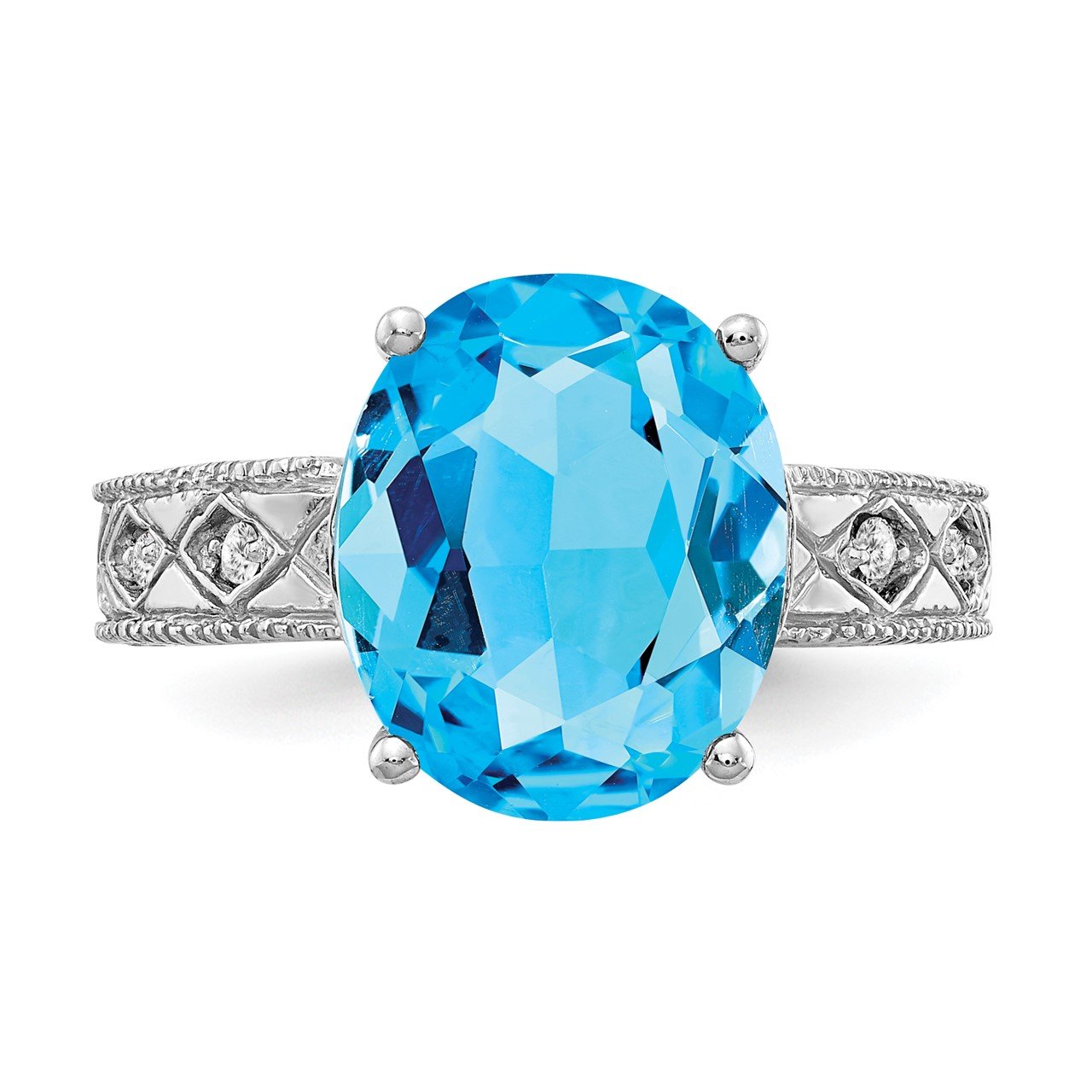 14k White Gold 12x10mm Oval Blue Topaz AA Diamond ring | The Gold Store