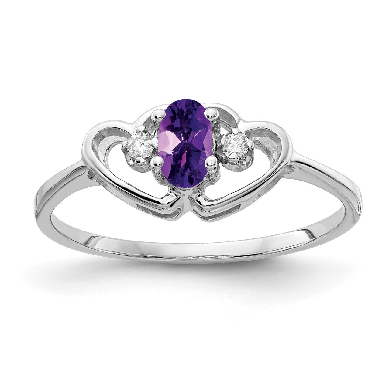 14k White Gold 5x3mm Oval Amethyst AA Diamond ring