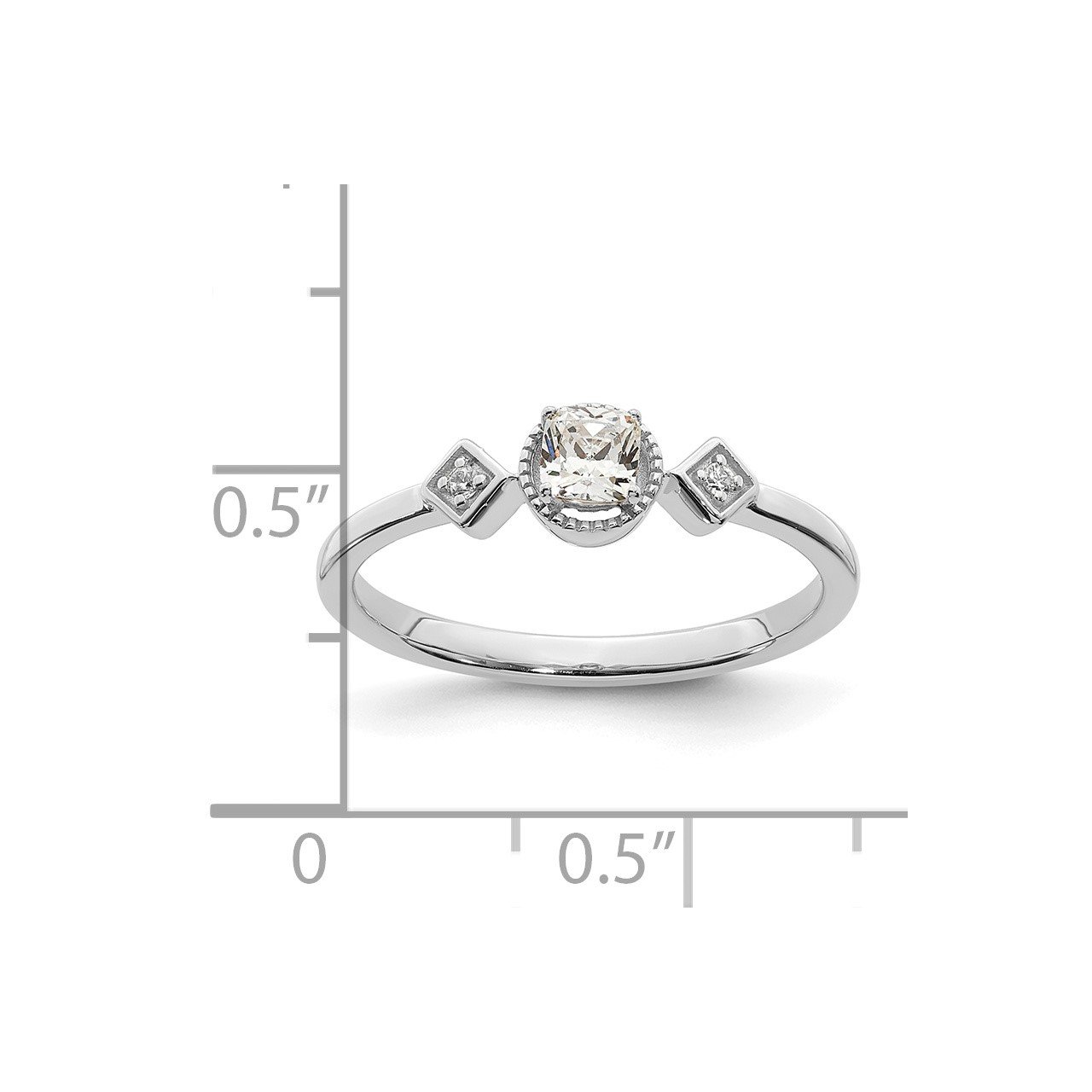 14k White Polish Petite Beaded Edge Cushion Complete Dia Ring-6