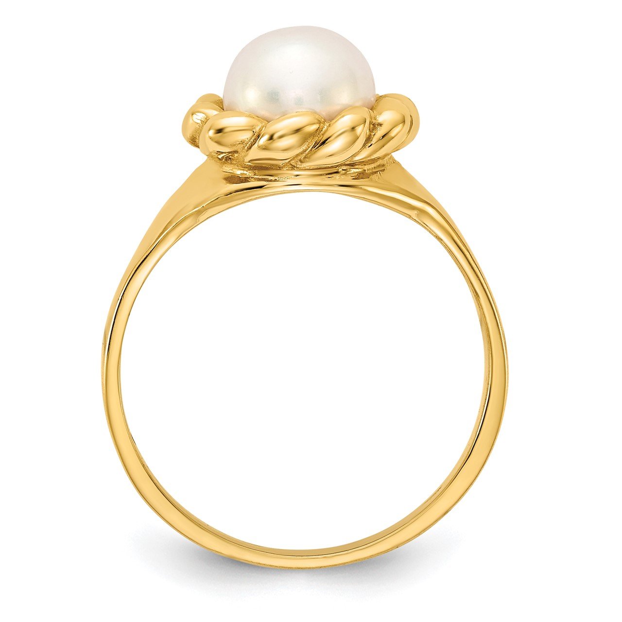 14K 6-7mm White Button Freshwater Cultured Pearl Ring-1
