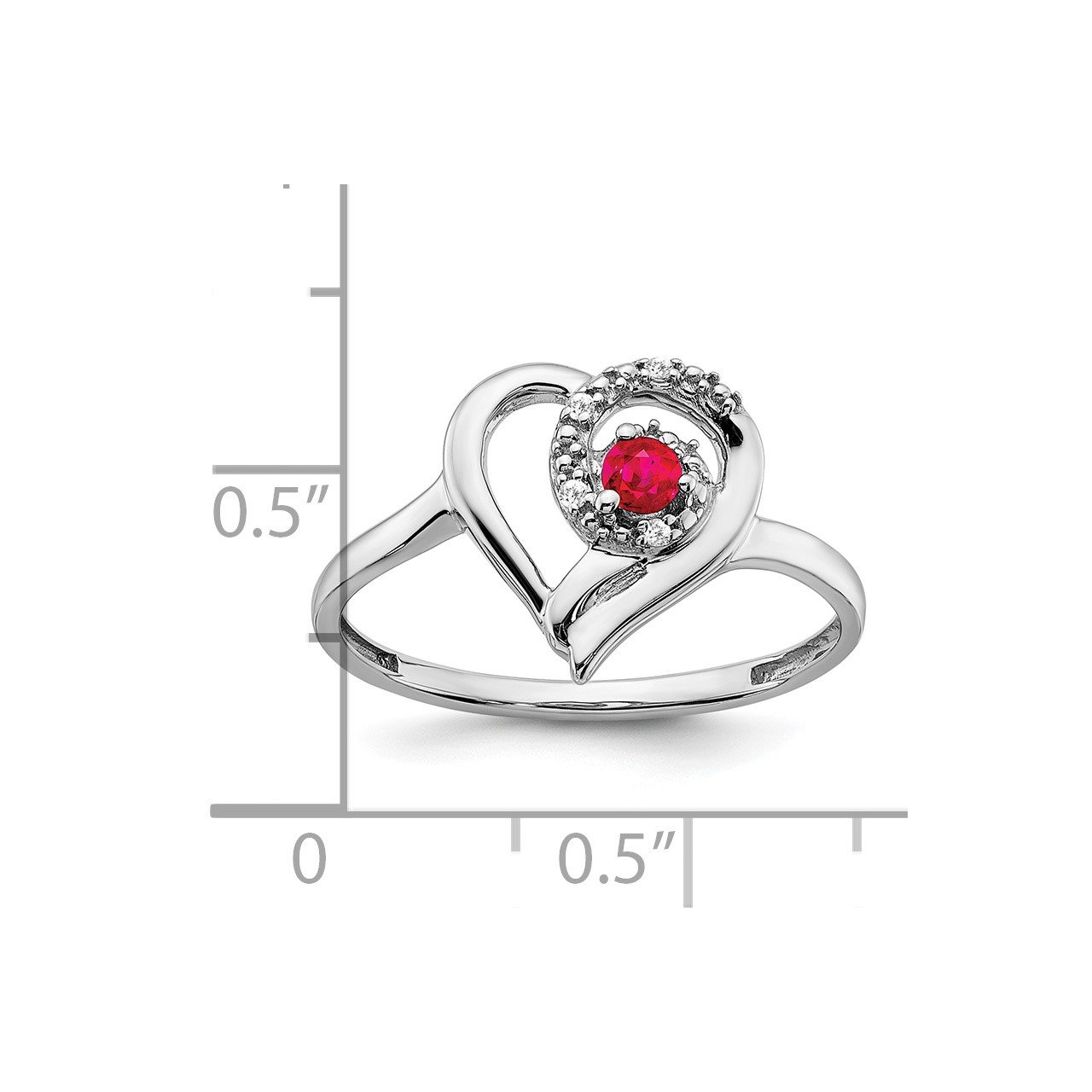 14k White Gold Ruby and Diamond Heart Ring-2