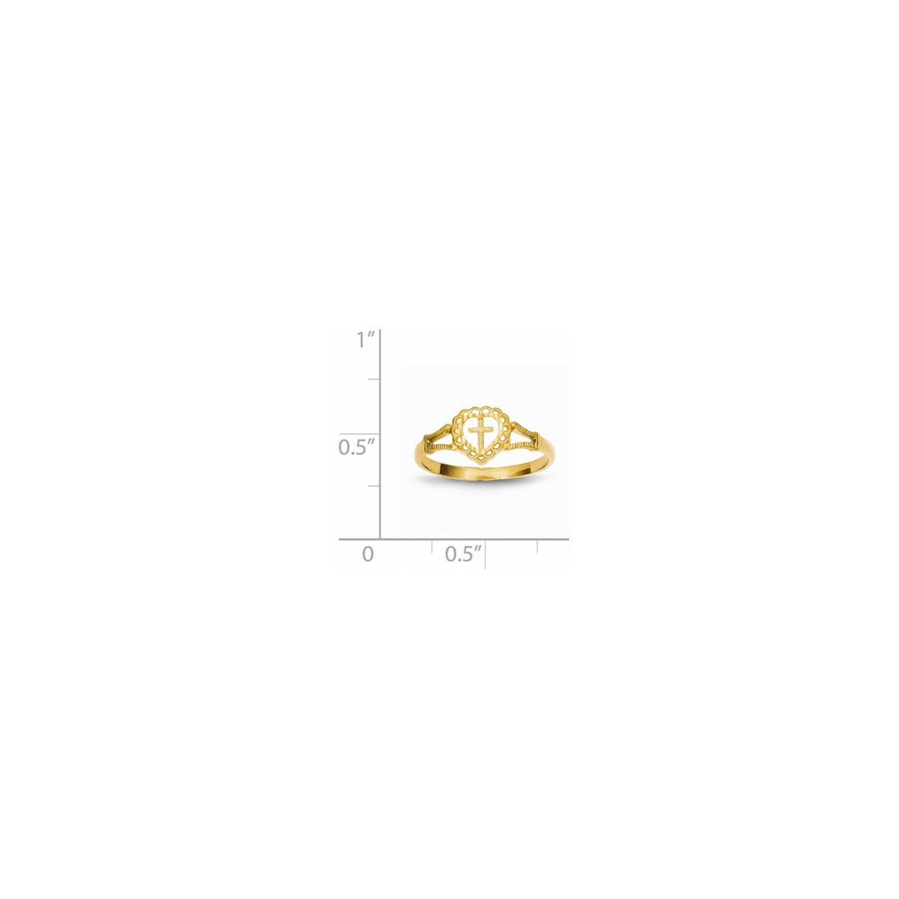 14K Diamond-Cut Childs Heart and Cross Ring-1