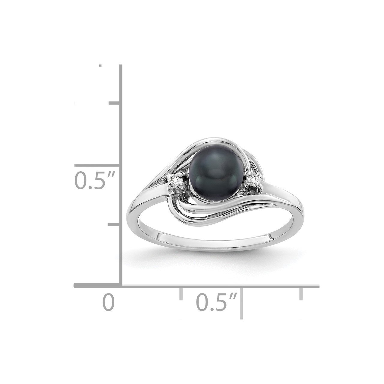 14k White Gold 5.5mm Black FW Cultured Pearl VS Diamond ring-1