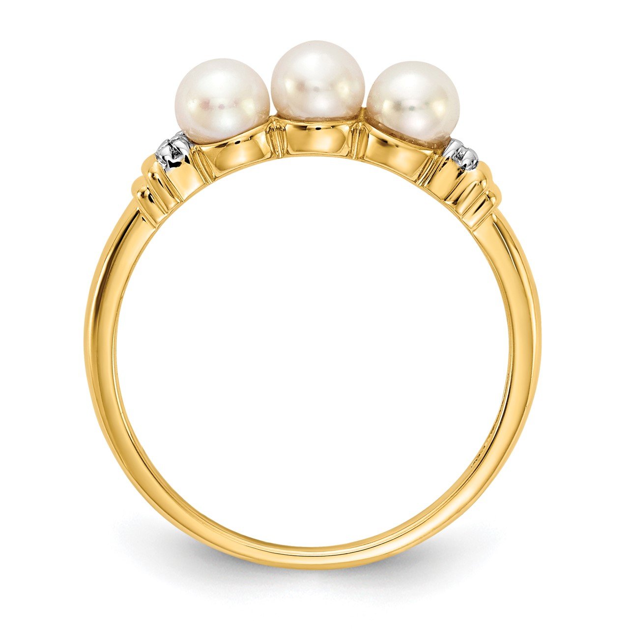14k Diamond and FW Cultured 3-Pearl Ring-1