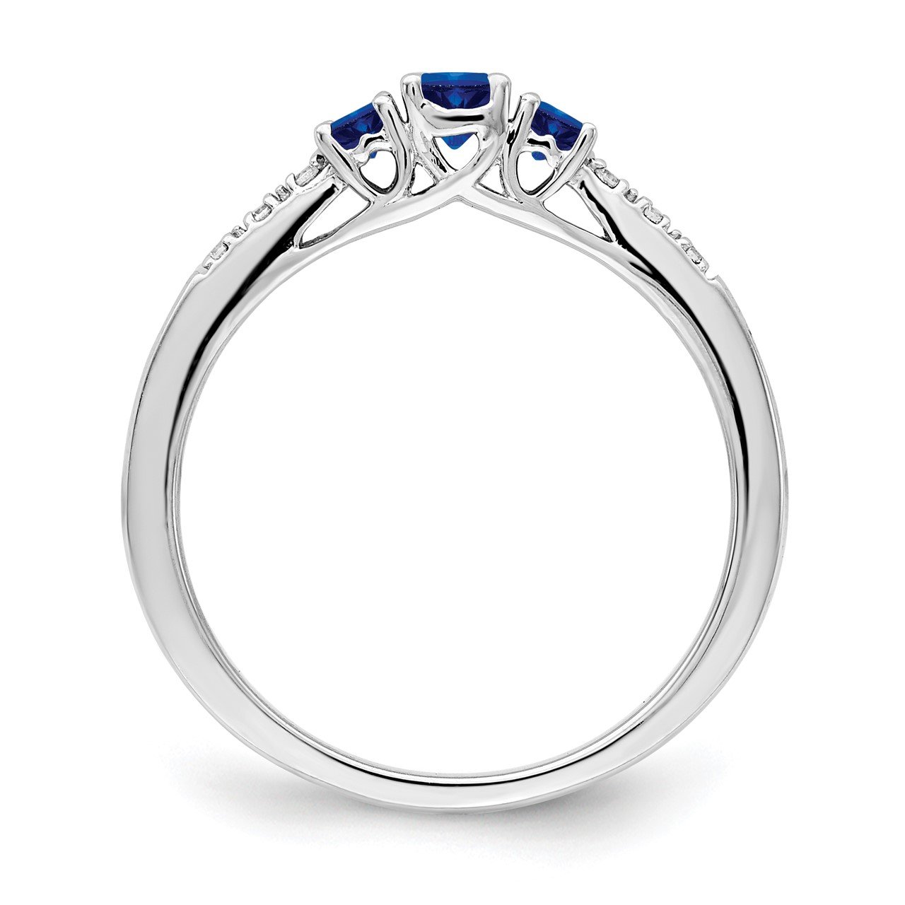 14k White Gold Sapphire and Diamond 3-stone Ring-1
