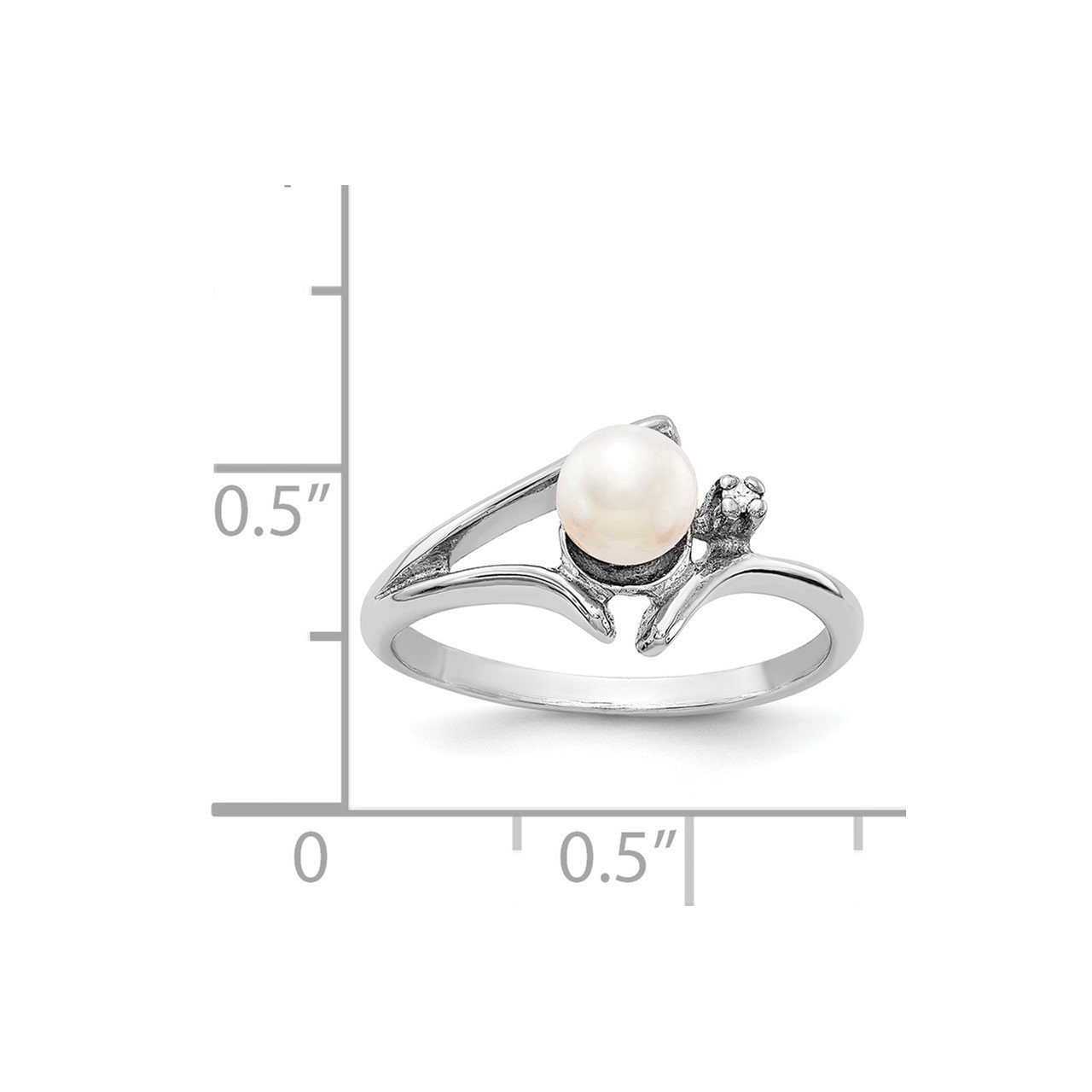 14k White Gold 5mm FW Cultured Pearl and AA Diamond Ring-4