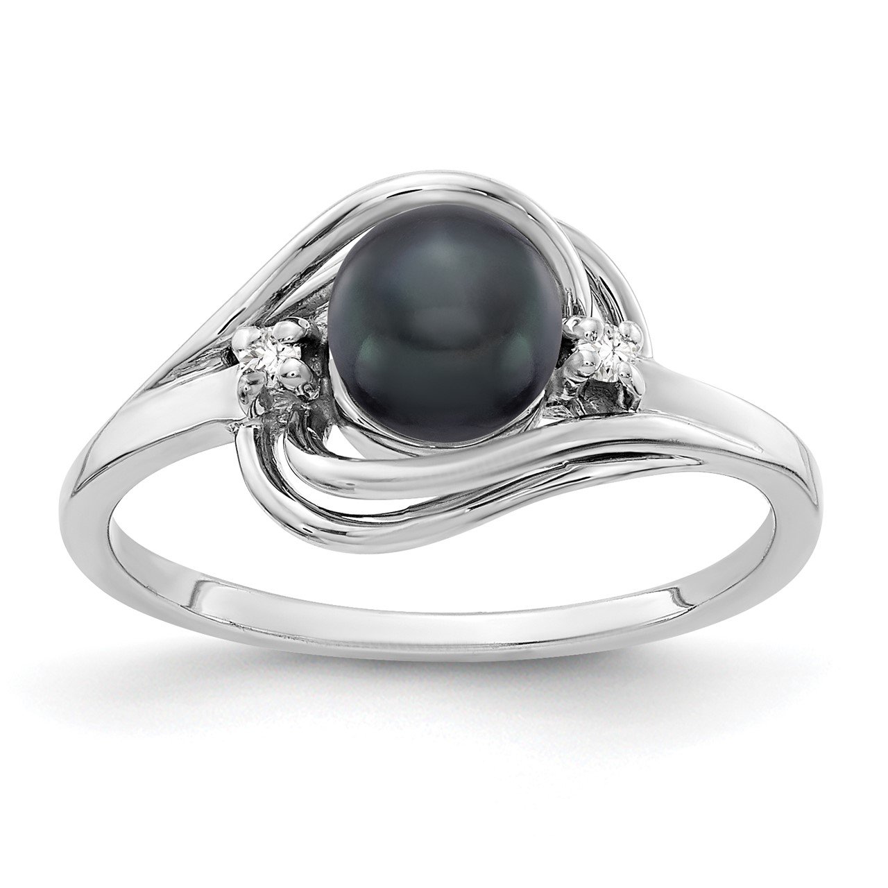 14k White Gold 5.5mm Black FW Cultured Pearl VS Diamond ring