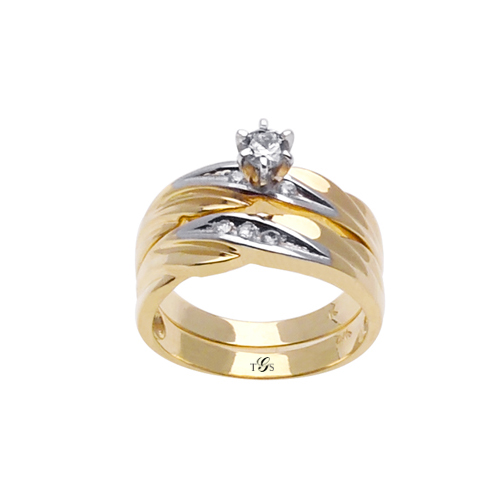 14k Two Tone Gold Channel Set Natural Diamond Wedding Set (Center Stone Not Included)