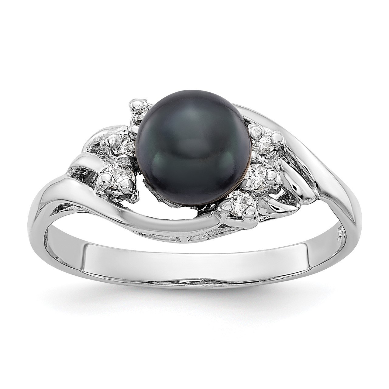 14k White Gold 6mm Black FW Cultured Pearl VS Diamond ring