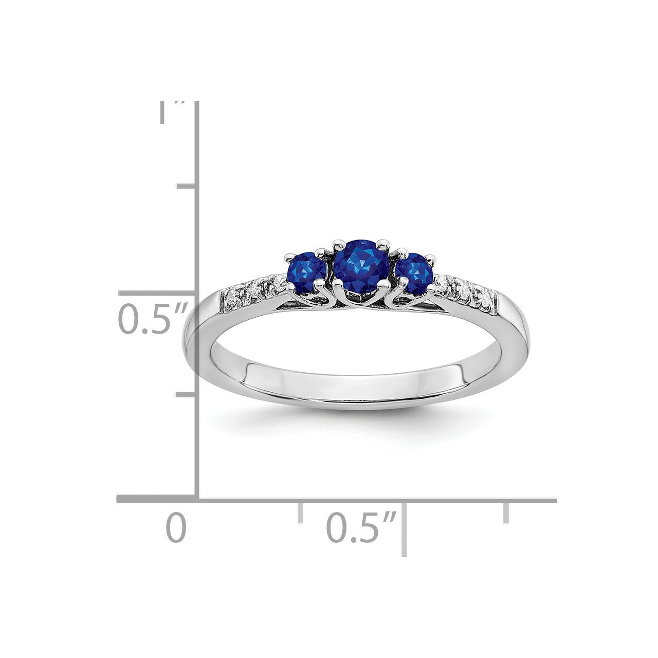 14k White Gold Sapphire and Diamond 3-stone Ring-2