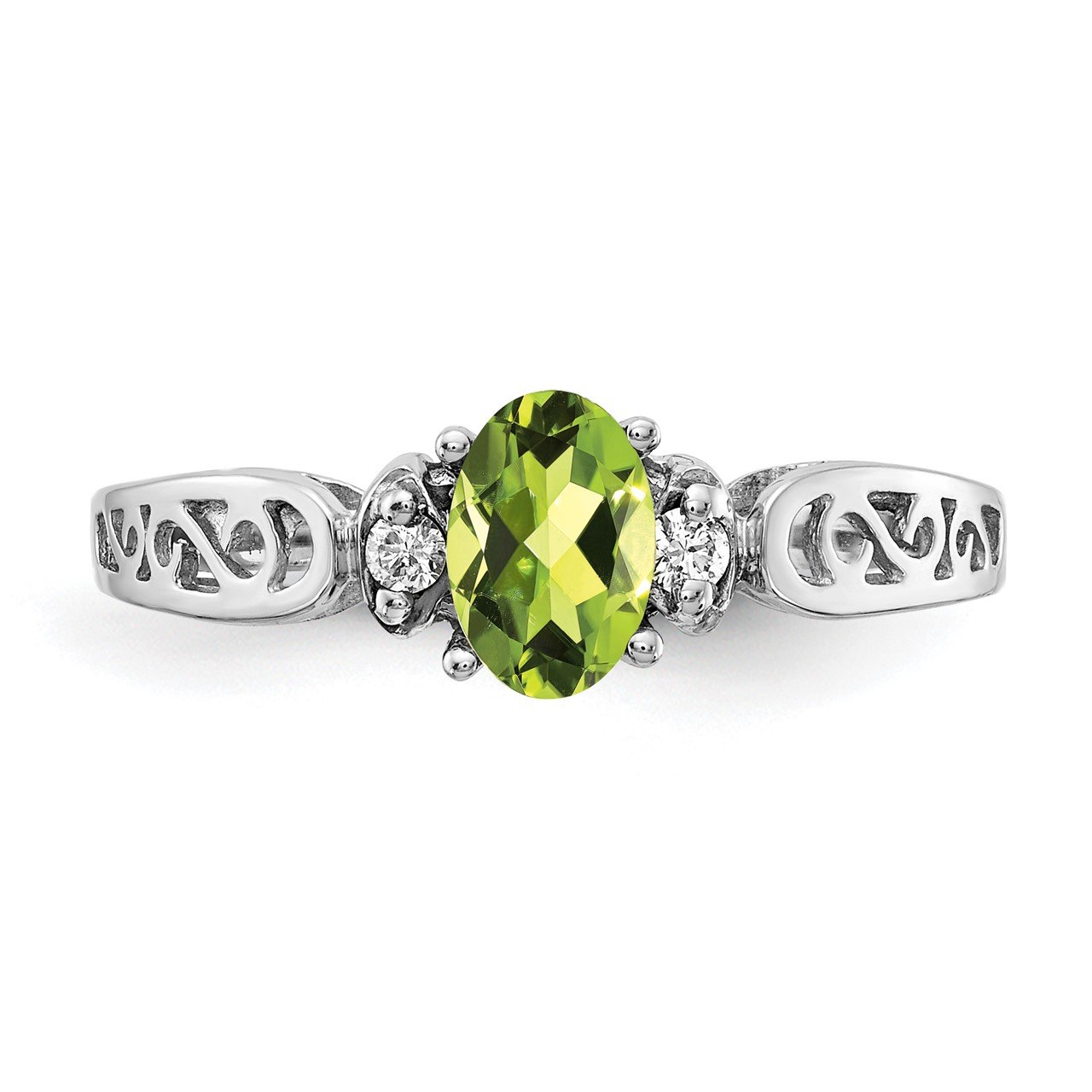 14k White Gold 6x4mm Oval Peridot AA Diamond ring-4