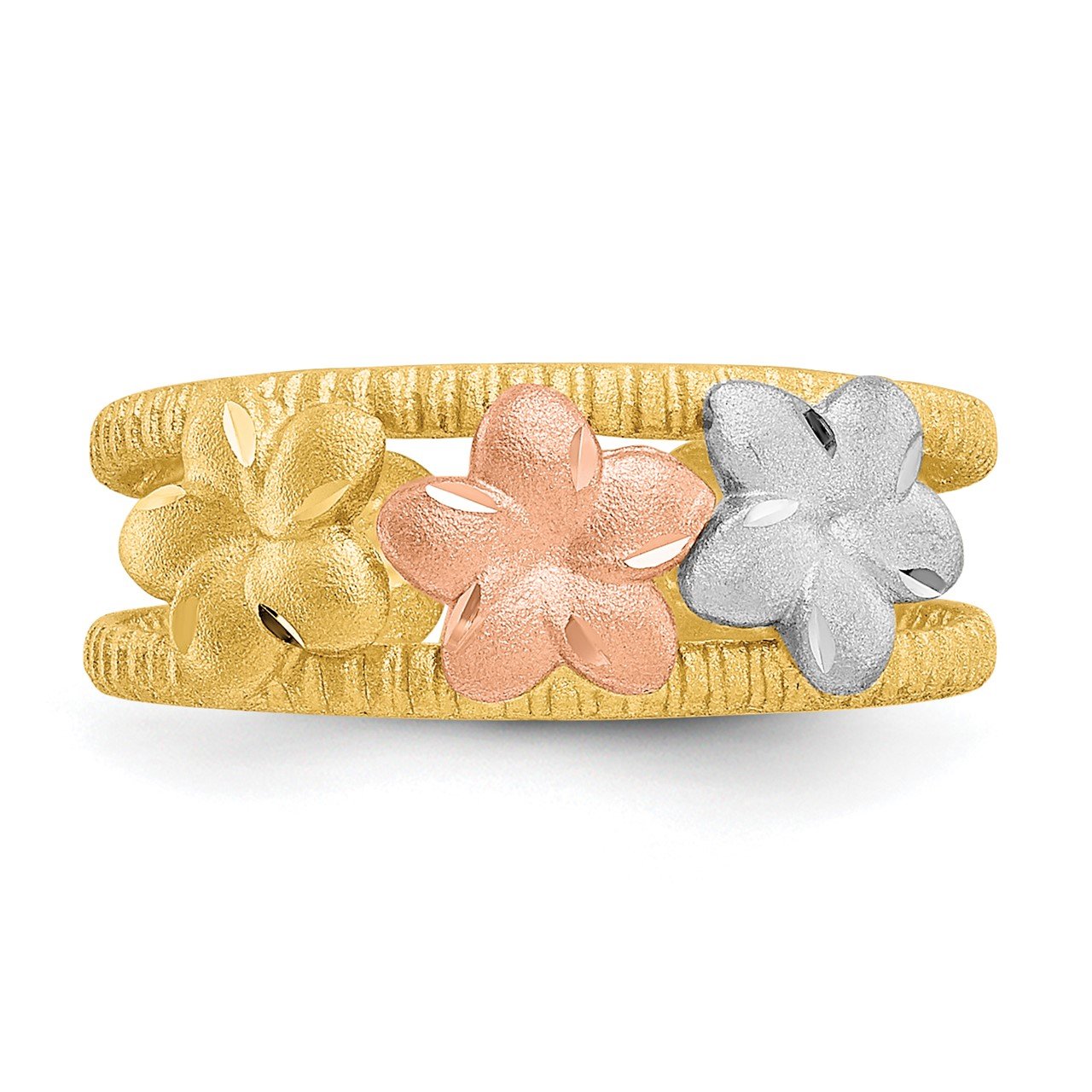 14k Two-tone and Rhodium Plumeria Toe Ring-3