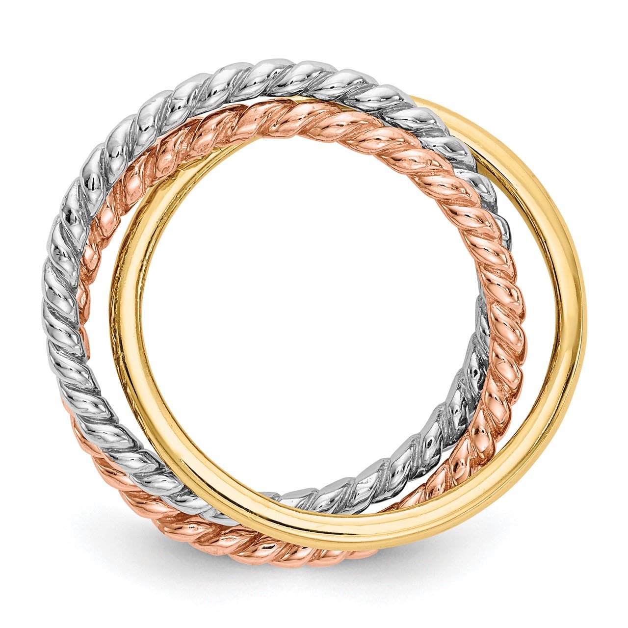 14k Tri-Color Rope Polished 3-band Interlocking Ring-1