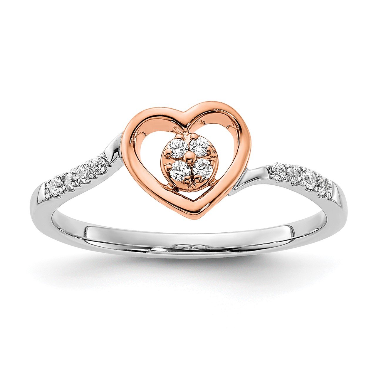 14k White and Rose Heart Cluster Complete Dia. Promise Ring