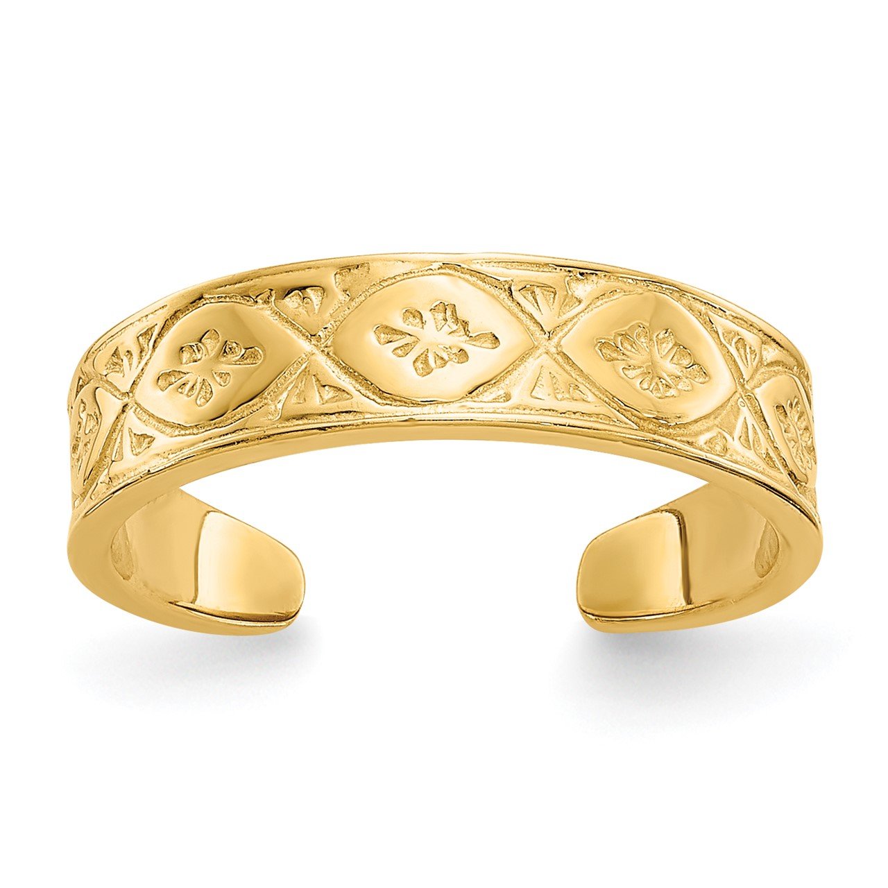 14K Polished Wave with Flower Center Toe Ring