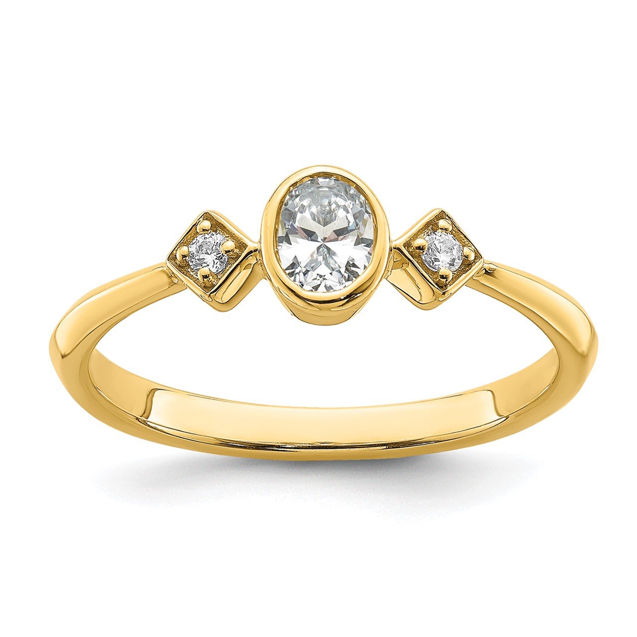 14k Polish Petite Oval Complete Dia Ring