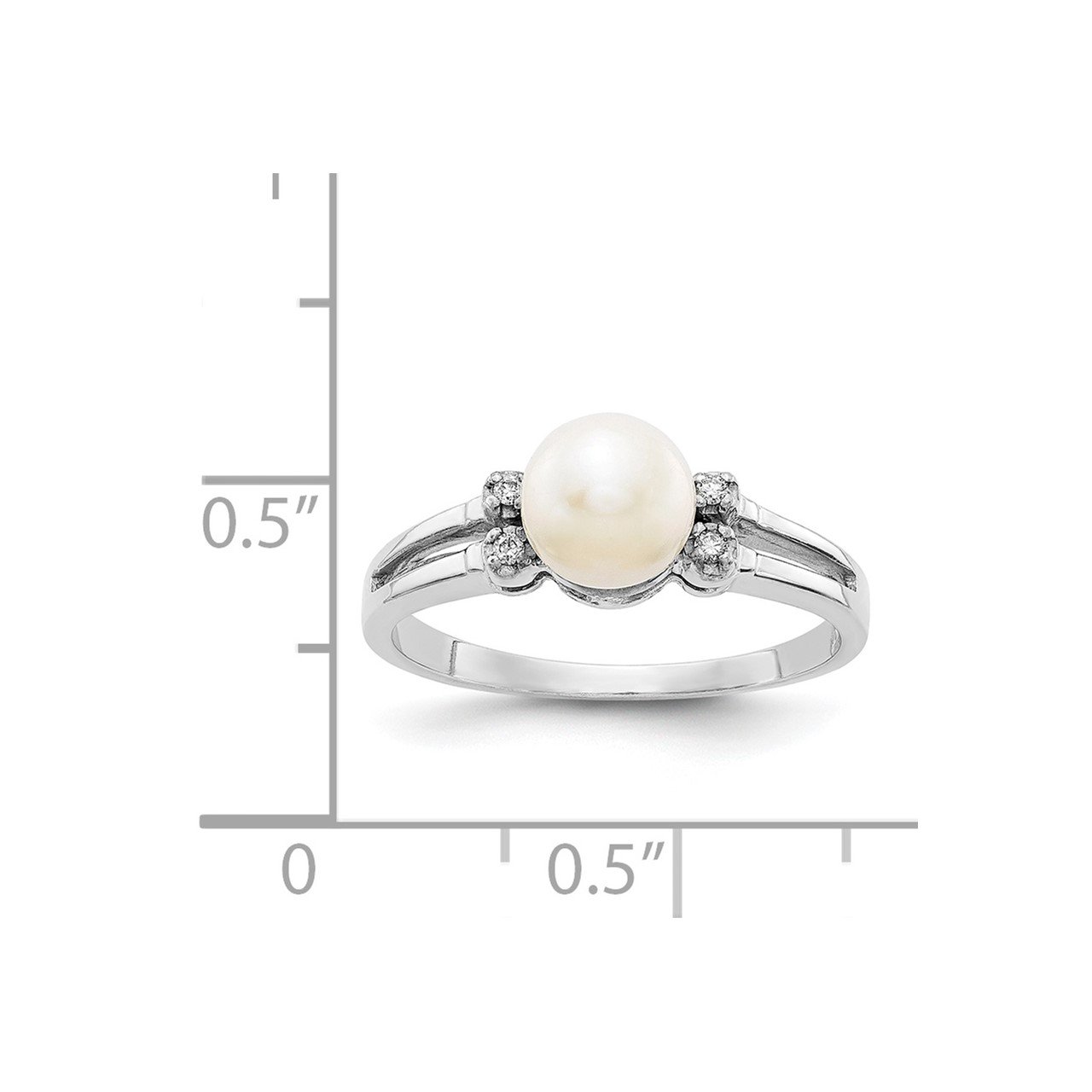 14k White Gold 6mm FW Cultured Pearl AA Diamond ring-4