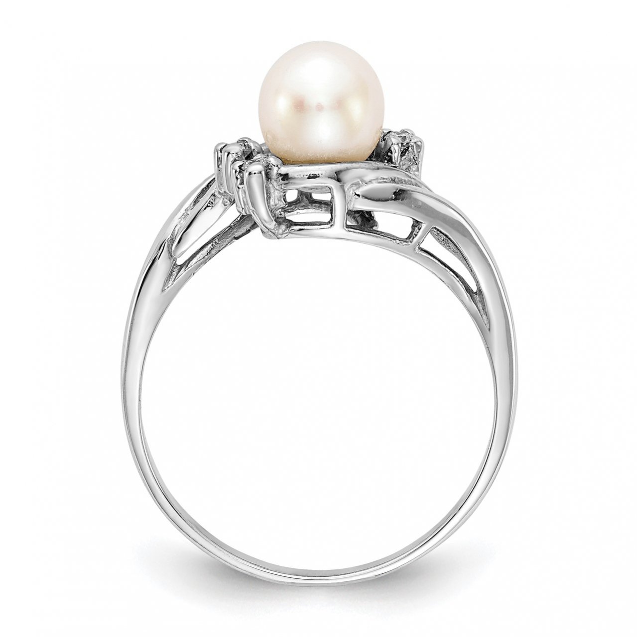 14k White Gold 6mm FW Cultured Pearl A Diamond ring-1