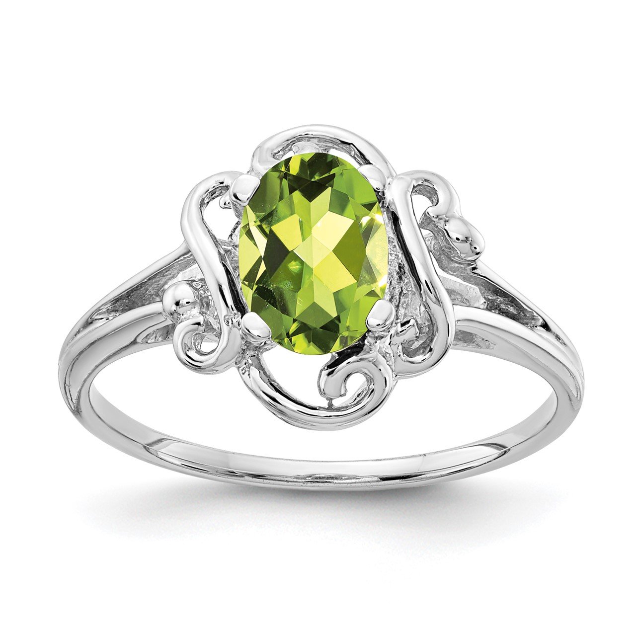 14k White Gold 7x5mm Oval Peridot ring | The Gold Store