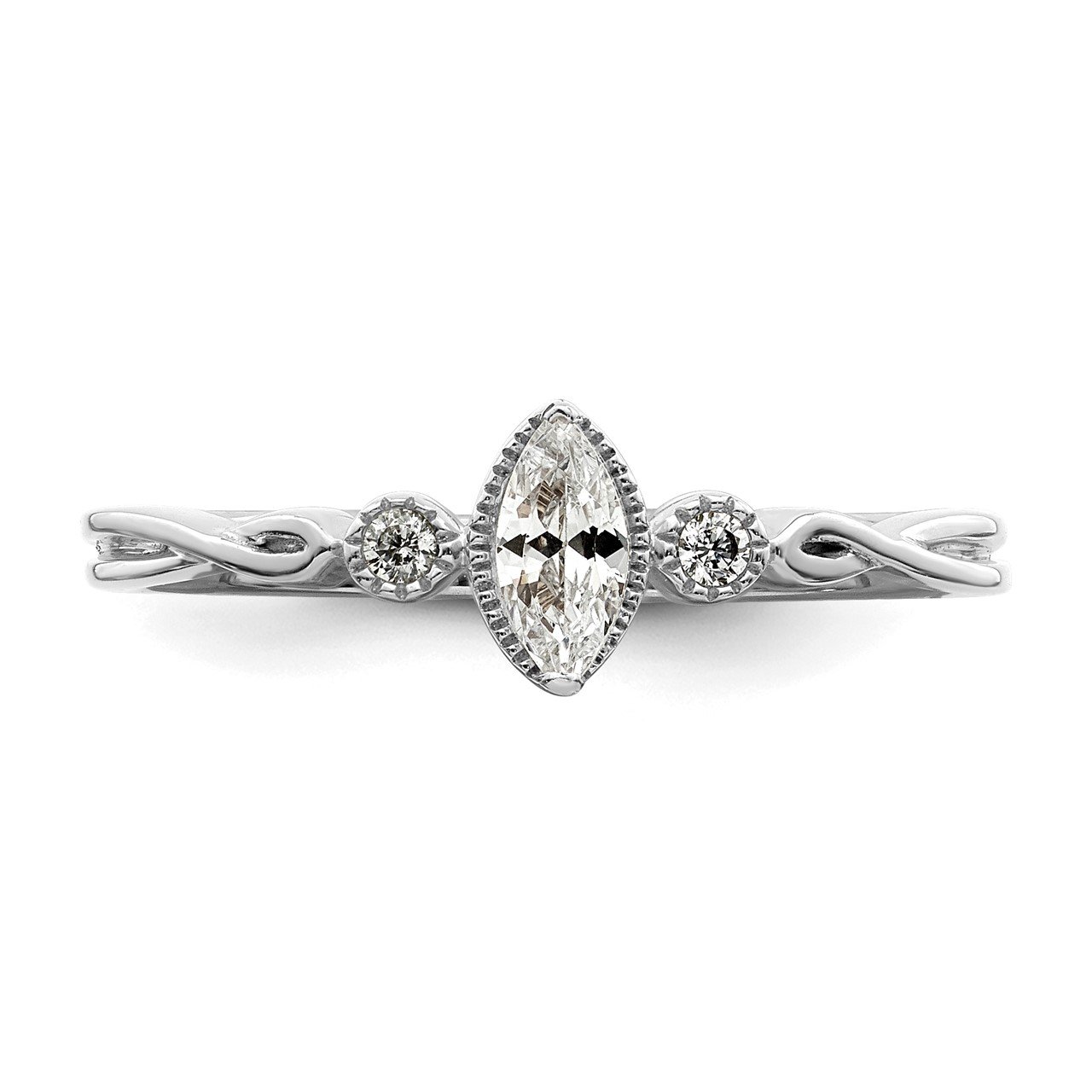 14k White Polish Petite Beaded Edge Marquise Complete Dia Ring-4