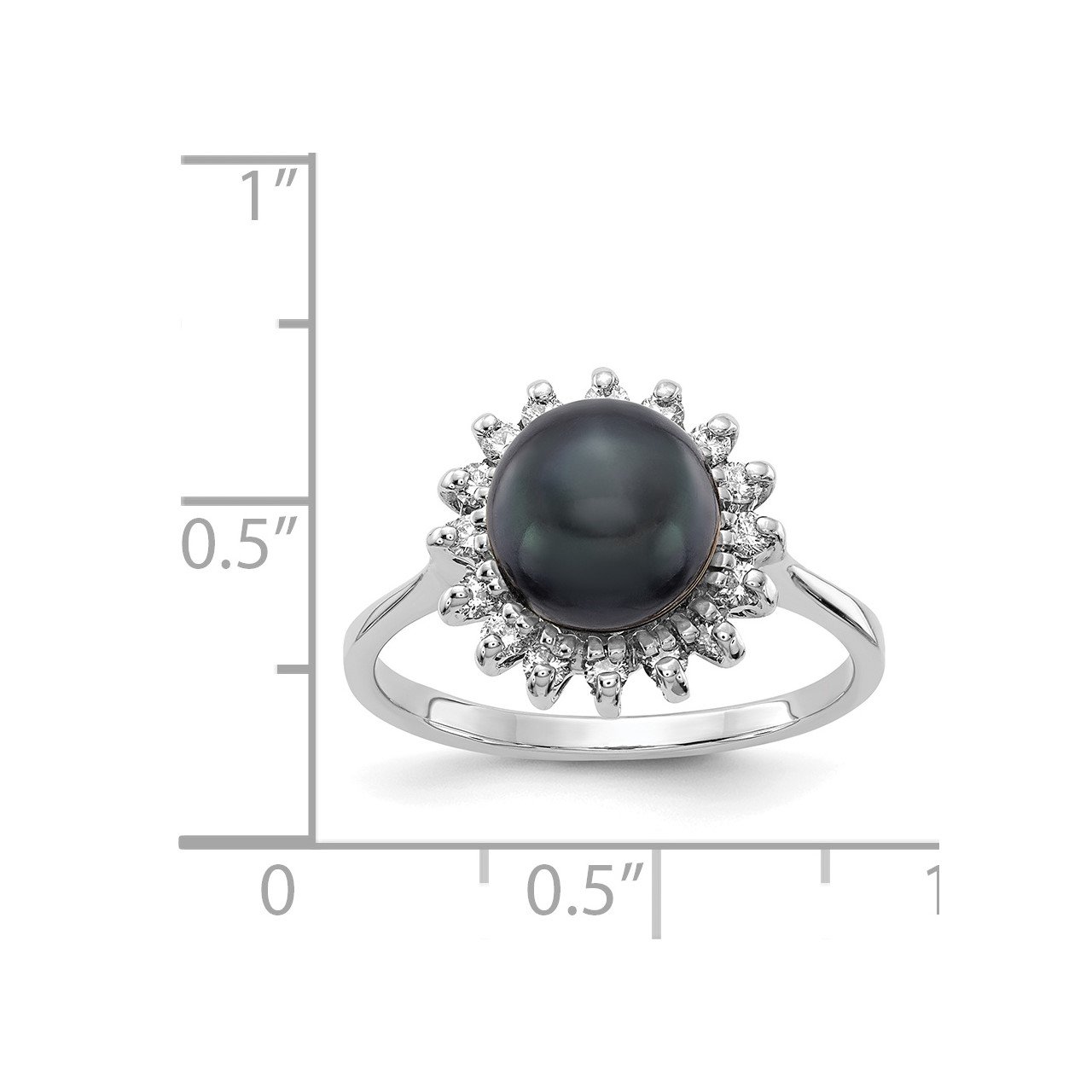14k White Gold 7.5mm Black FW Cultured Pearl AA Diamond ring-1