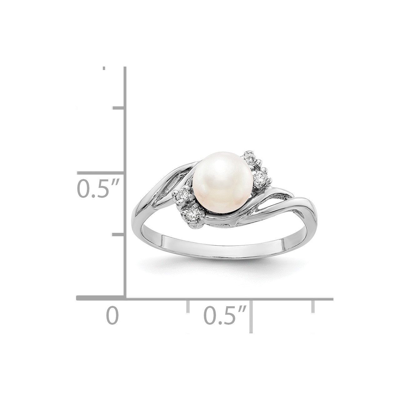 14k White Gold 6mm FW Cultured Pearl A Diamond ring-4