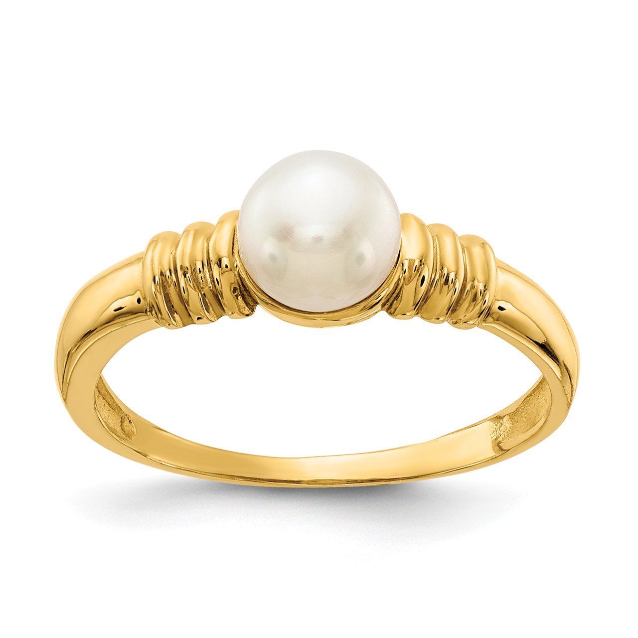 14K 5-6mm White Button Freshwater Cultured Pearl Ring