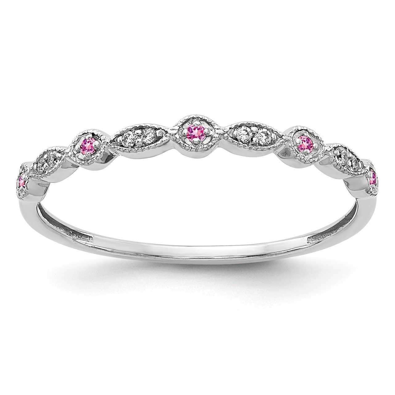 14k White Gold Diamond and Pink Sapphire Fancy Band