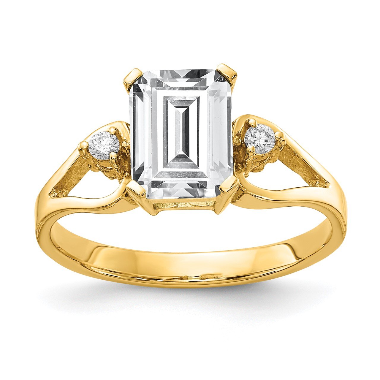 14k 8x6mm Emerald Cut Cubic Zirconia AA Diamond Ring