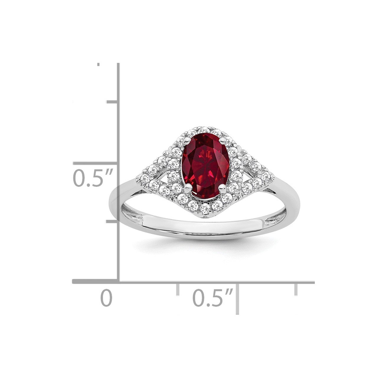 14k White Gold Oval Created Ruby and Diamond Ring-1