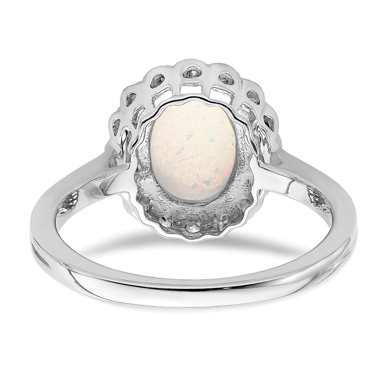 14k White Gold Created Opal and Diamond Halo Ring-5