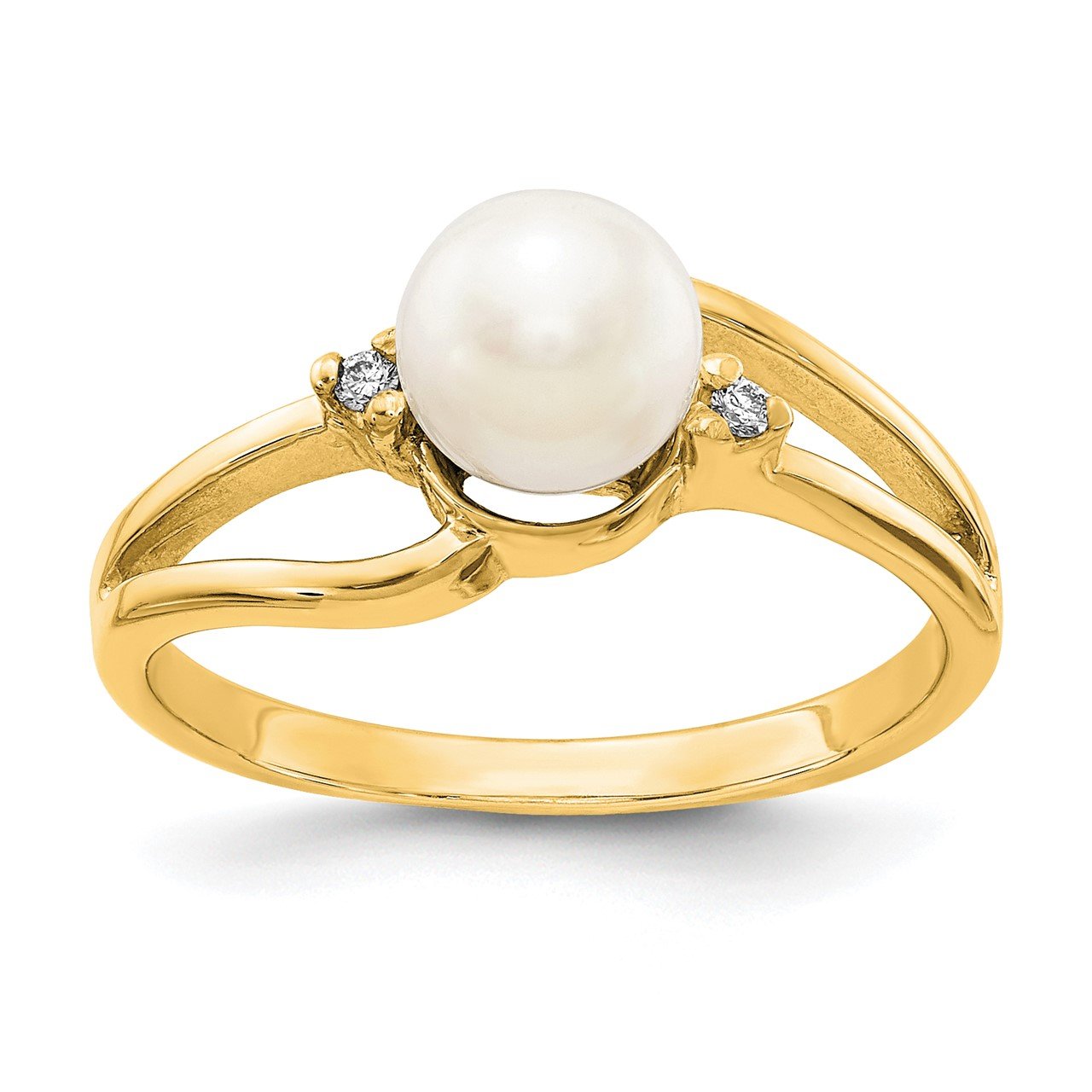 14k 6mm FW Cultured Pearl AAA Diamond ring