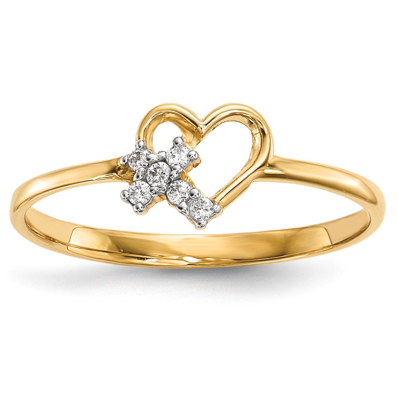 14k Heart with CZ Cross Ring