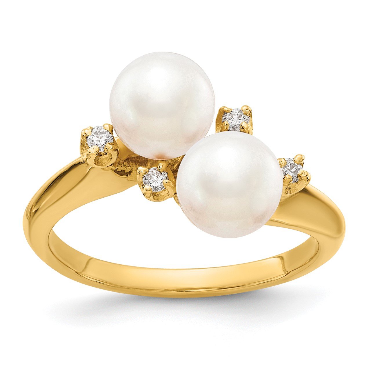 14k 6mm FW Cultured Pearl AA Diamond ring