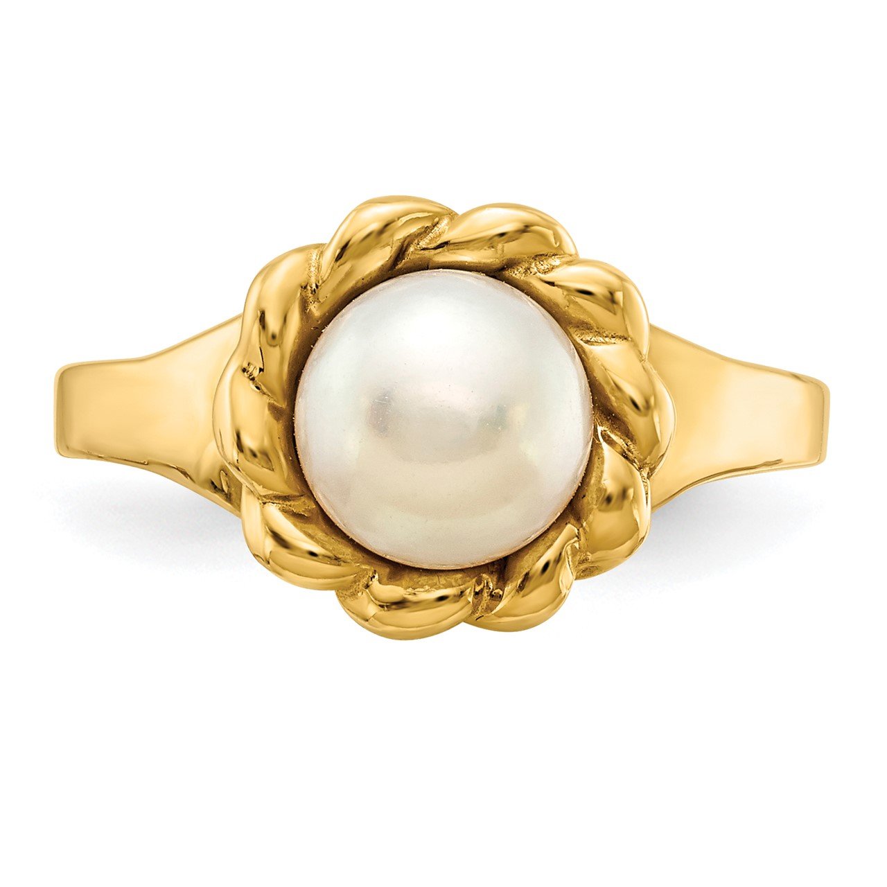 14K 6-7mm White Button Freshwater Cultured Pearl Ring-4