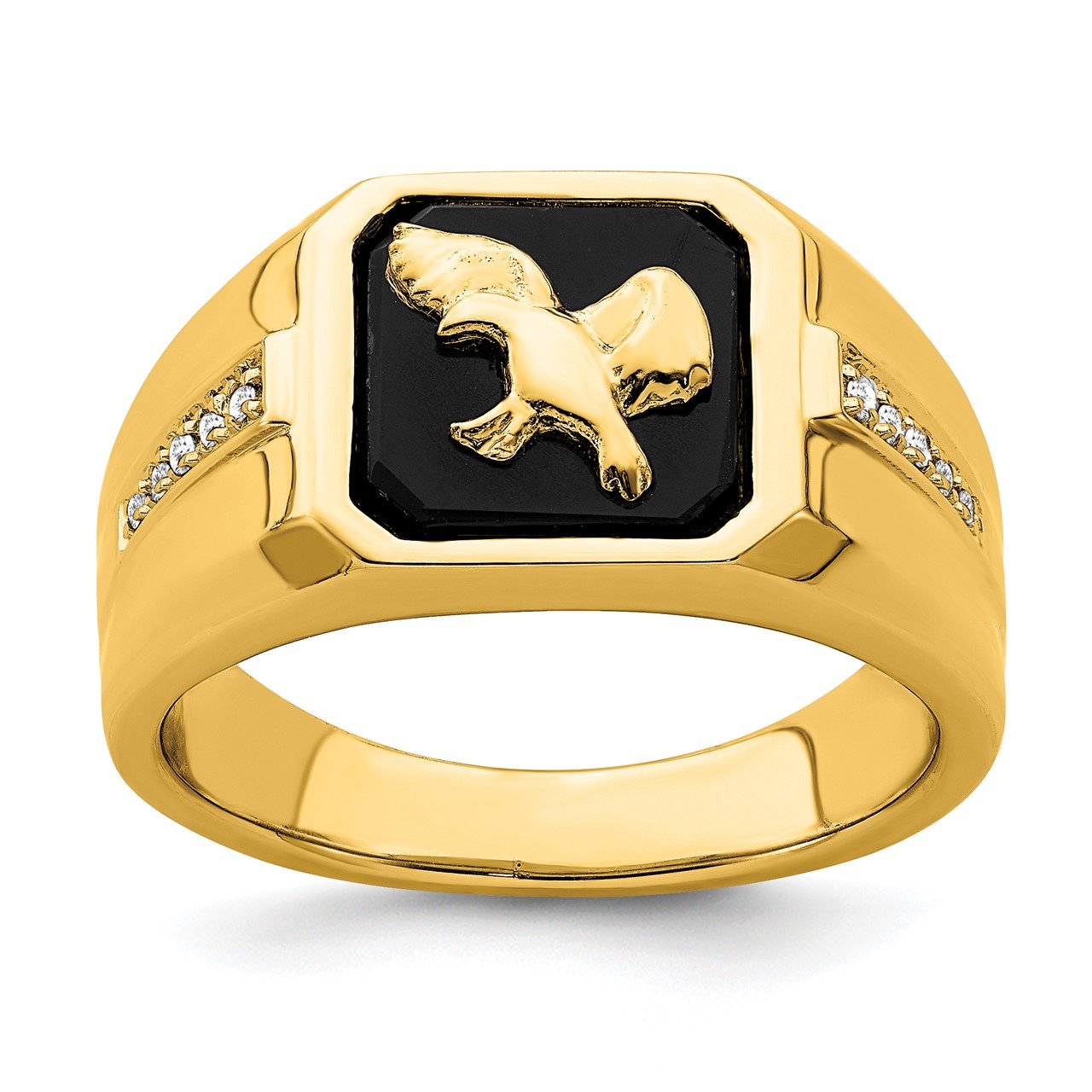 14k Onyx and Diamond Eagle Mens Ring