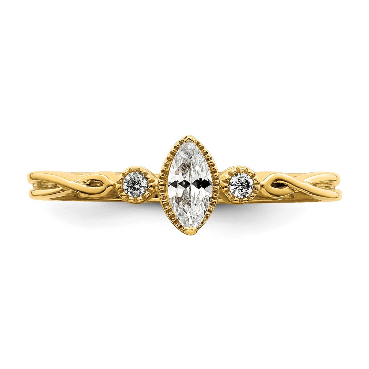 14k Polish Petite Beaded Edge Marquise Complete Dia Ring-3