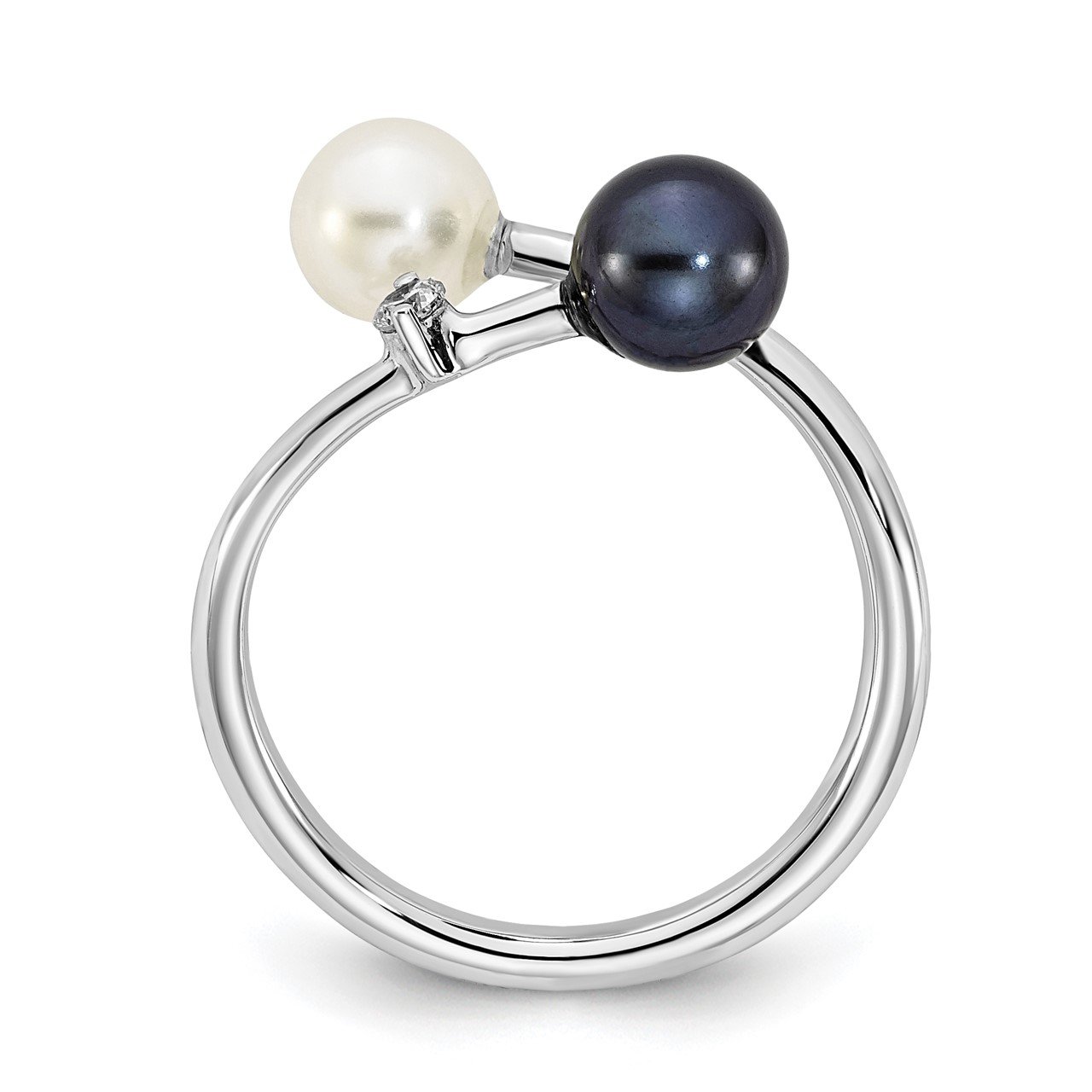 14K WG 5-6mm Round Black and White Saltwater Akoya Pearl Dia. Adj. Ring-1