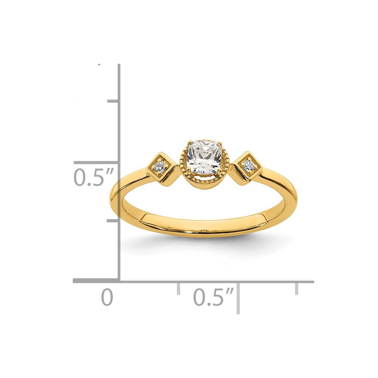 14k Polish Petite Beaded Edge Cushion Complete Dia Ring-6