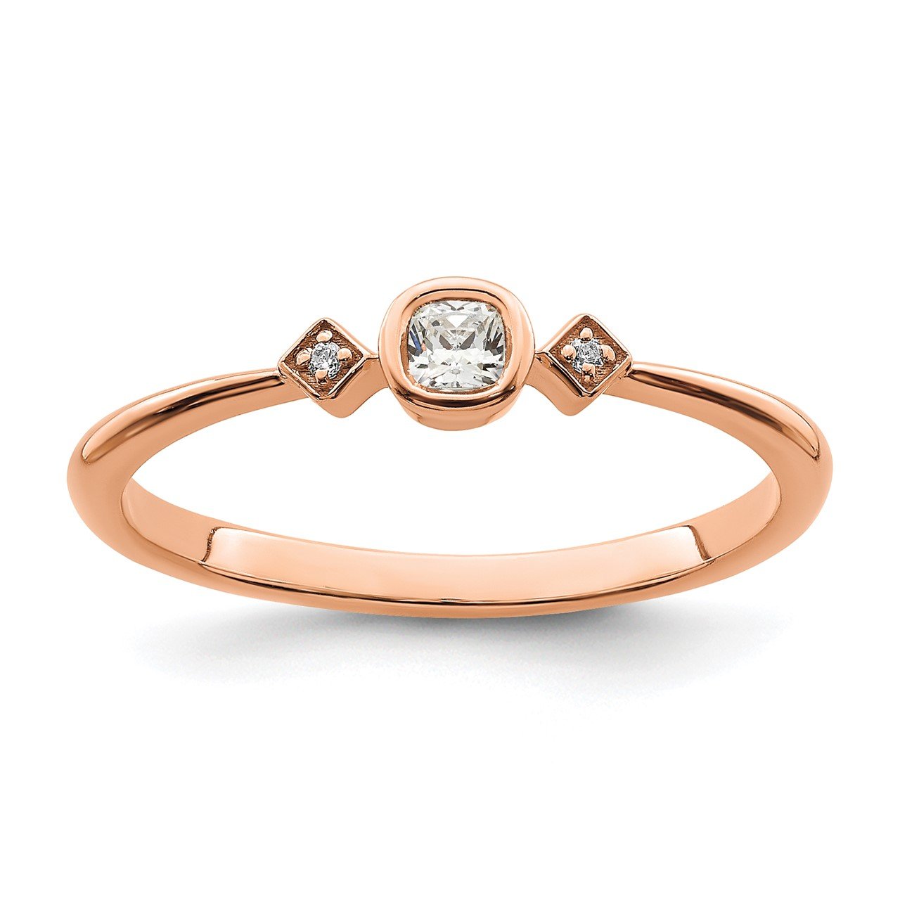 14k Rose Gold Polish Petite Cushion Complete Dia Ring