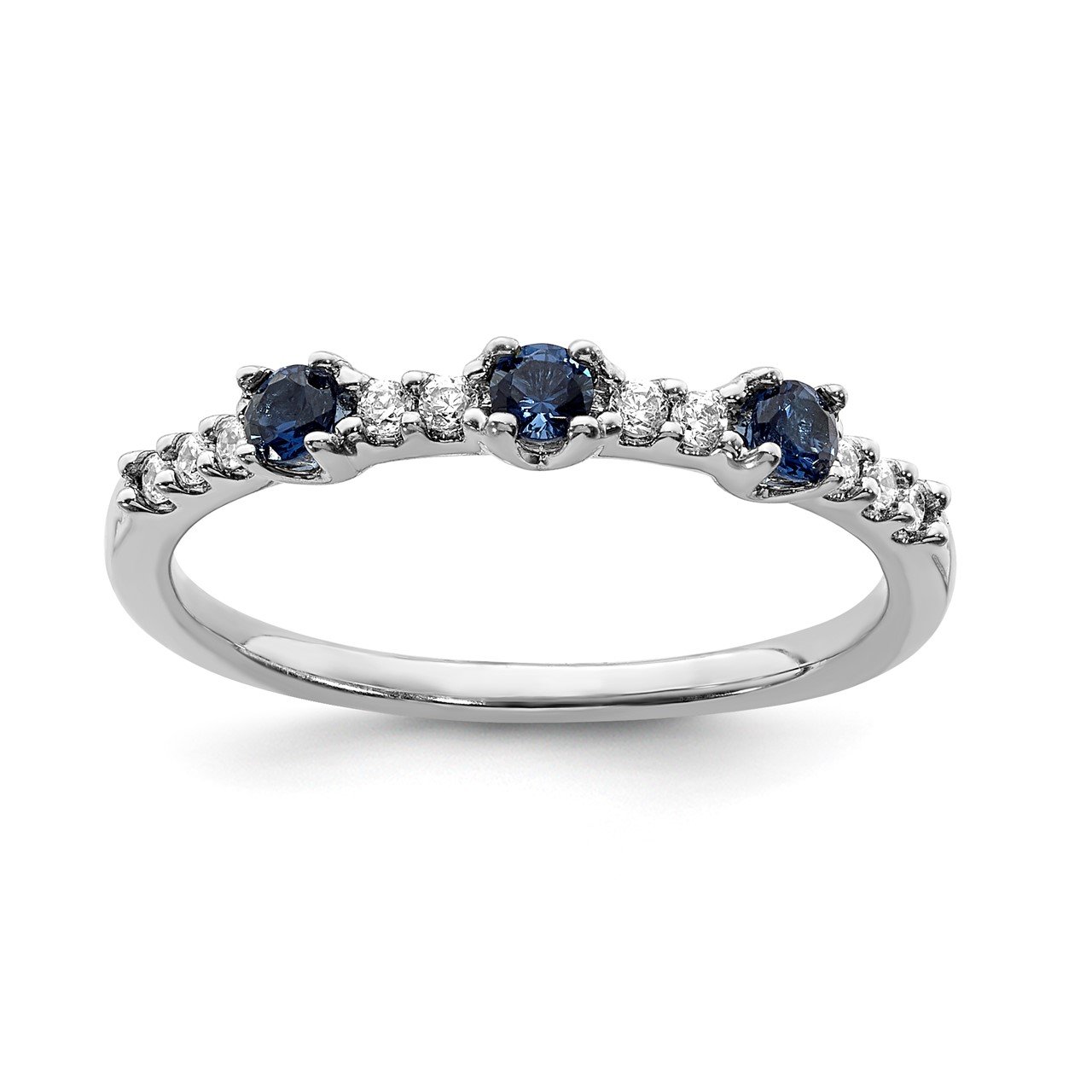 14k White Gold Diamond and Sapphire 3-Stone Ring